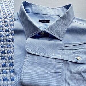 Burberry Dress Shirt Mens 22 39 Blue Micro Check Partern‎ Designer Quiet Luxury